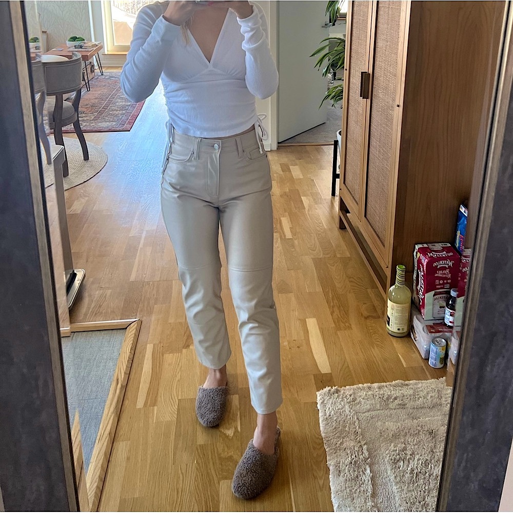 GAP Taupe Faux Leather Straight Ankle Length Pants